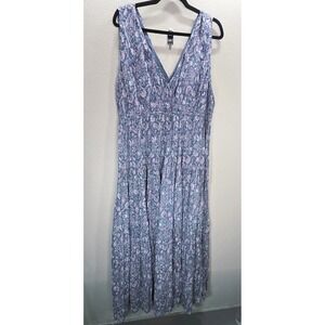 Lucky Brand Floral Maxi Dress XXL Blue Pink Boho Sleeveless Tiered Summer